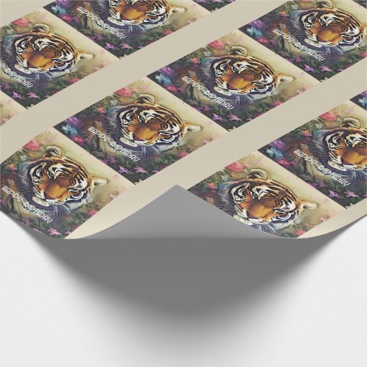 Tiger Flower Custom Text Stickers Cadeaupapier (Hoek)