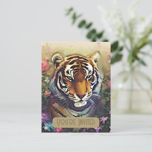 Tiger Flower Invitation QR Code Briefkaart (Staand voorkant)