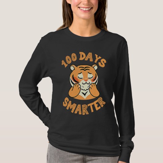 tiger for 100th day of school 100 days smarter t-shirt (Voorkant)
