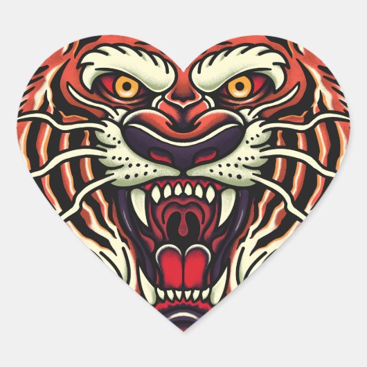 Tiger Full Face Oldschool Tattoo Style Sticker (Voorkant)