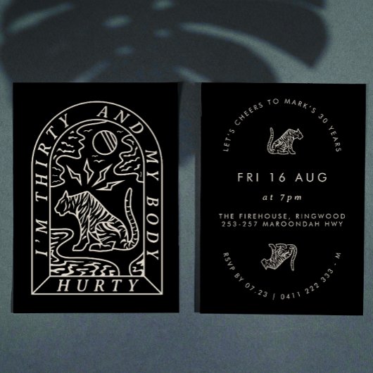 Tiger Funny Body Hurty 30th Birthday Invitation Kaart