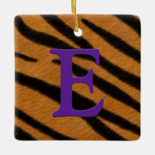 Tiger Fur Gepersonaliseerd monogram & Bericht Paar Keramisch Ornament