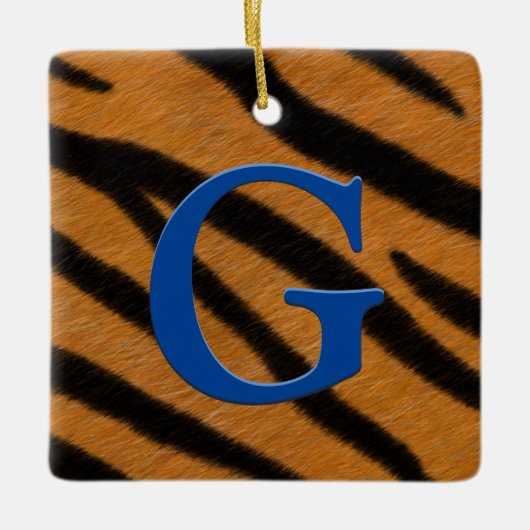 Tiger Fur Gepersonaliseerd monogram- en berichtalf Keramisch Ornament (Voorkant)
