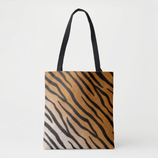 Tiger Fur Oranje & Black Realistic Animal Print Tote Bag (Voorkant)