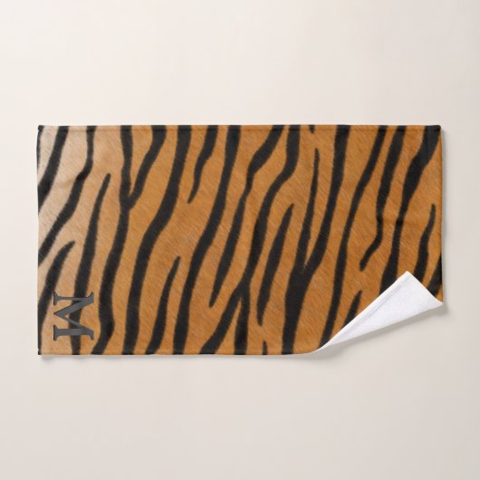 Tiger Fur Realistic Animal Print Gray Monogram Bad Handdoek (Handdoek)