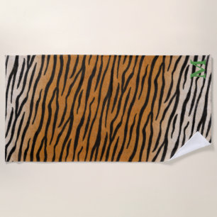 Tiger Fur Realistic Animal Print Green Monogram Strandlaken
