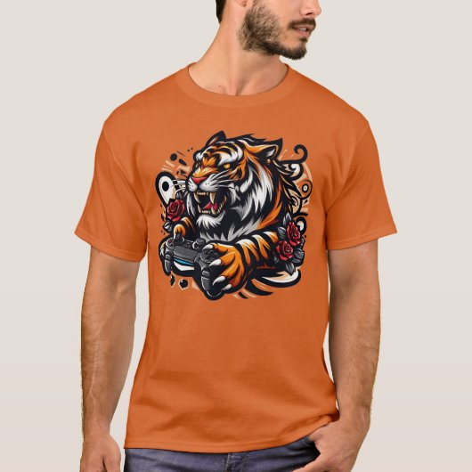 Tiger Gamer Orange T-Shirt for Men (Voorkant)