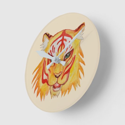 Tiger Gezicht Tekening Ronde (Medium) Wandklok (Hoek)