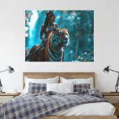 Tiger Goddess - Een vrouw in natuur die op een tij Canvas Afdruk (Insitu (Slaapkamer))