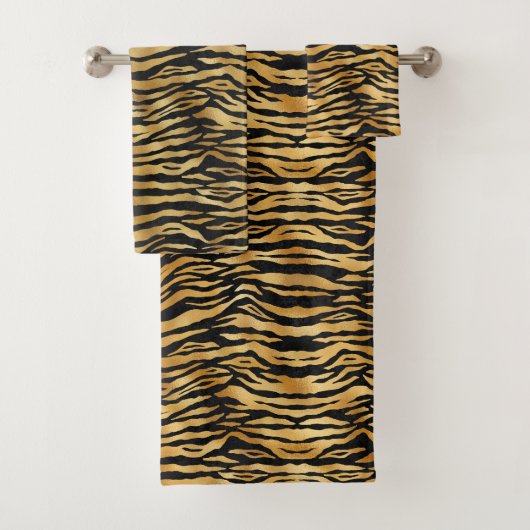 Tiger Gold Black Animal Print Bad Handdoek (Insitu)