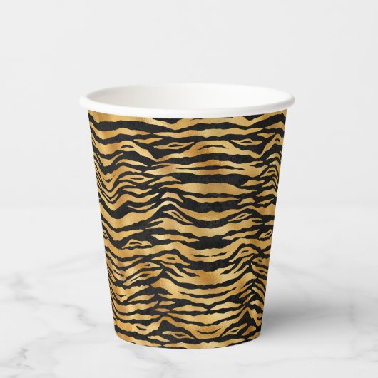 Tiger Gold Black Animal Print Papieren Bekers (Voorkant)