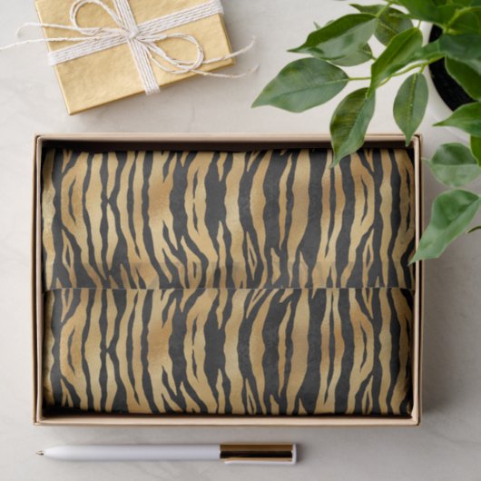 Tiger Gold Black Animal Print Tissuepapier (Geschenk)