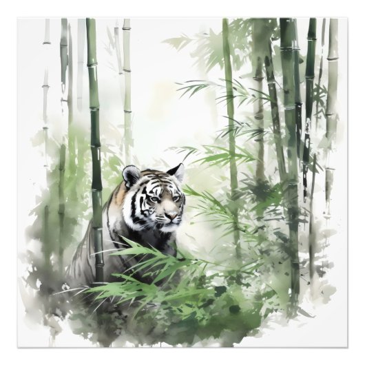 Tiger Green Bamboo Forest Foto Afdruk (Voorkant)