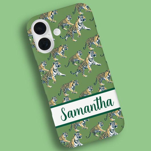 Tiger Green Pattern Gepersonaliseerde naam Case-Mate iPhone Case