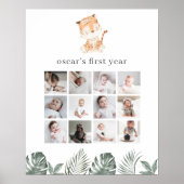 Tiger Greenery 1st Birthday Photo Collage Poster (Voorkant)