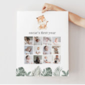 Tiger Greenery 1st Birthday Photo Collage Poster