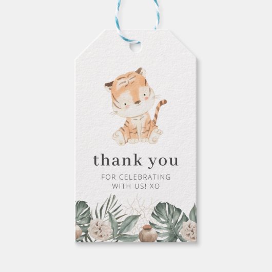 Tiger Greenery Floral Birthday Cadeaulabel (Voorkant)