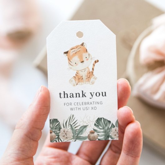 Tiger Greenery Floral Birthday Cadeaulabel