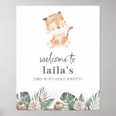 Tiger Greenery Floral Birthday Welcome Poster (Voorkant)