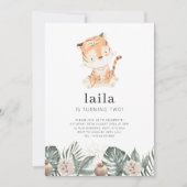 Tiger Greenery Floral Photo Birthday Invitation Kaart (Voorkant)