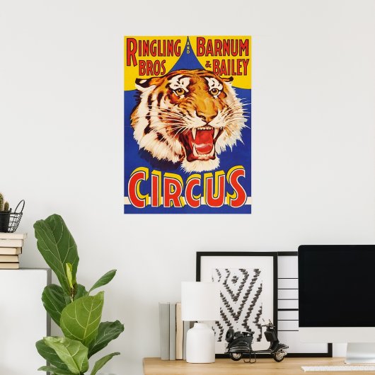 TIGER Growl Circus Ringling Bros Circus Animal Vin Poster (Thuiskantoor)