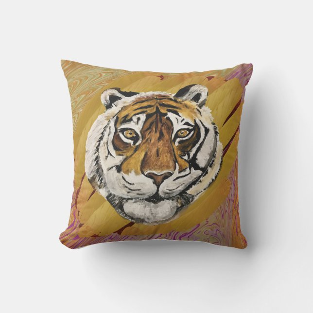 Tiger Hand geschilderd gezicht Buitenkussen (Voorkant)