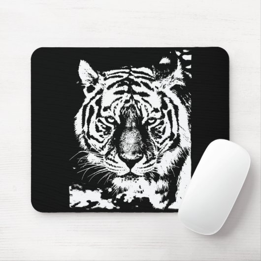 Tiger Head Black en White Pop Art Sjabloon Muismat (Met muis)