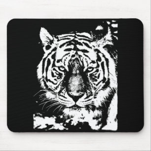 Tiger Head Black en White Pop Art Sjabloon Muismat