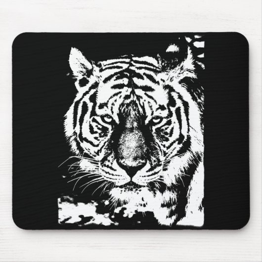 Tiger Head Black en White Pop Art Sjabloon Muismat (Voorkant)