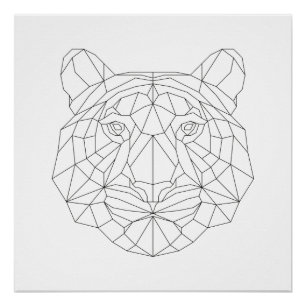 Tiger Head Geometric Black White Modern Art Print Poster
