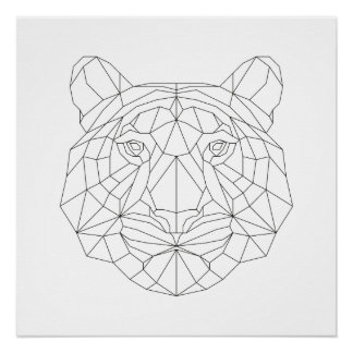 Tiger Head Geometric Black White Modern Art Print Poster