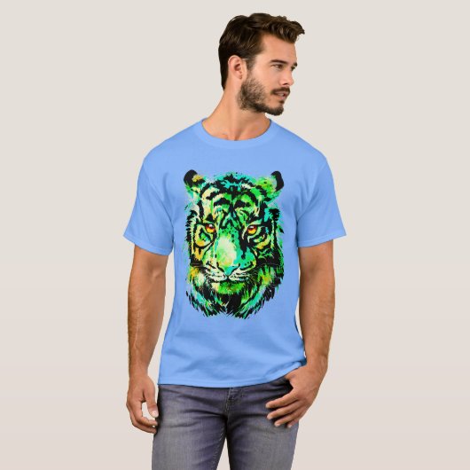 Tiger Head | Hoger gezicht | Kleurrijke tijger T-s T-shirt (Voorkant volledig)