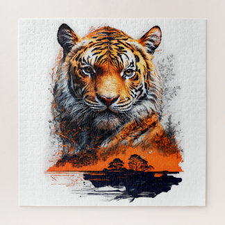 Tiger head in the jungle / Tiger Kopf im Dschungel Legpuzzel