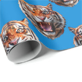 Tiger Head Pattern Design Blue  Cadeaupapier (Rol Hoek)