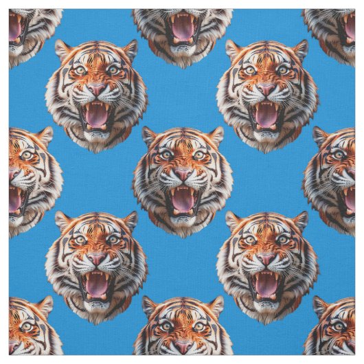 Tiger Head Pattern Design Blue  Stof (Swatch)