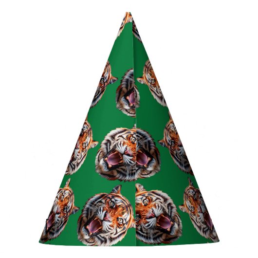 Tiger Head Pattern Design Green  Feesthoedjes (Achterkant)