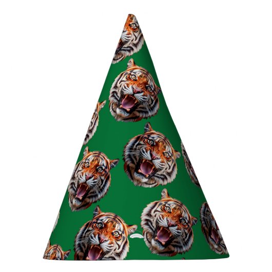 Tiger Head Pattern Design Green  Feesthoedjes (Rechts)