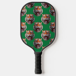 Tiger Head Pattern Design Green  Pickleball Paddle