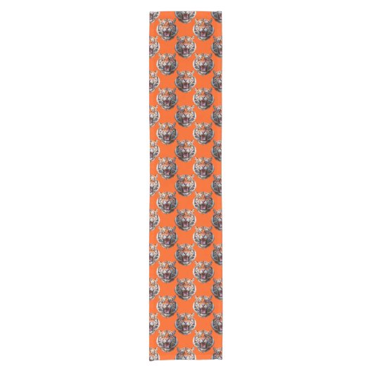 Tiger Head Pattern Design Orange  Korte Tafelloper (Voorkant)