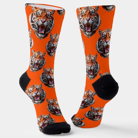 Tiger Head Pattern Design Orange  Sokken