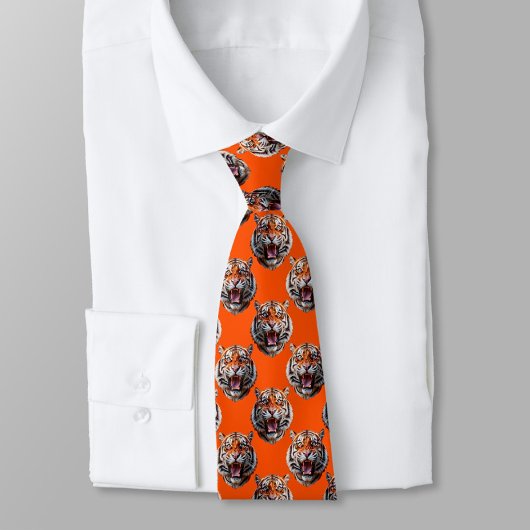 Tiger Head Pattern Design Orange Stropdas