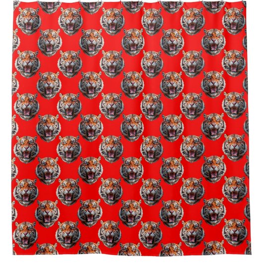 Tiger Head Pattern Design Red Douchegordijn (Voorkant)