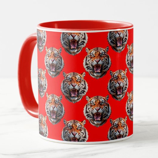 Tiger Head Pattern Design Red Mok