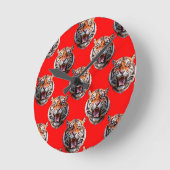 Tiger Head Pattern Design Red Ronde Klok (Hoek)
