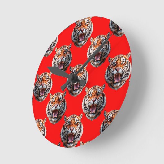 Tiger Head Pattern Design Red Ronde Klok (Hoek)