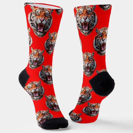 Tiger Head Pattern Design Red Sokken