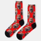 Tiger Head Pattern Design Red Sokken (Links)