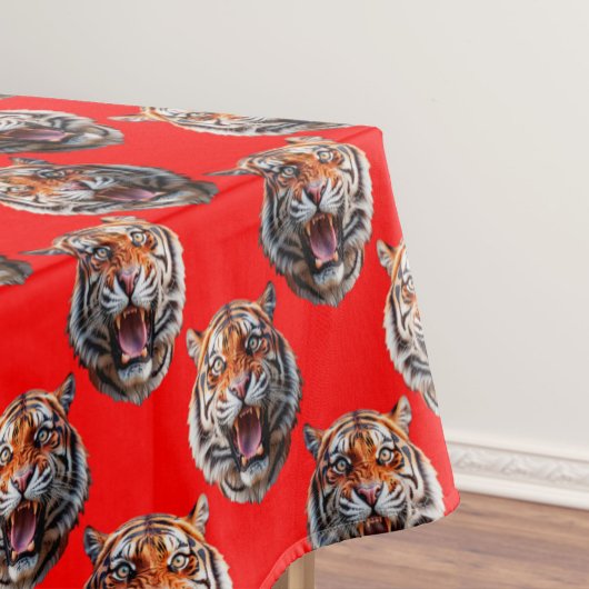 Tiger Head Pattern Design Red Tafelkleed