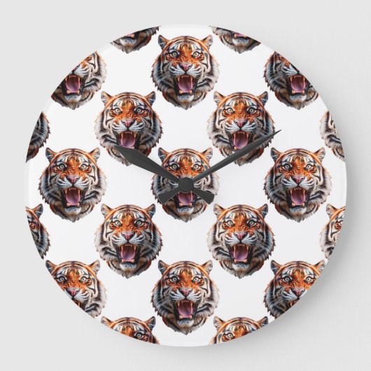 Tiger Head Pattern Design - White Grote Klok (Voorkant)