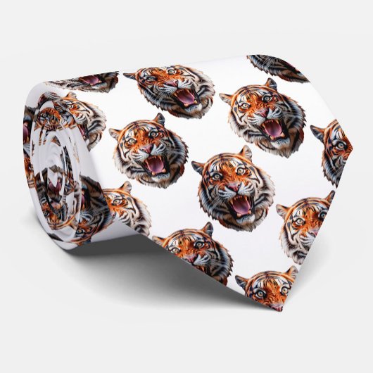 Tiger Head Pattern Design - White   Stropdas